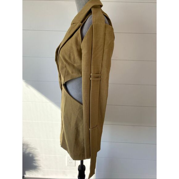 PLT Label Mustard Strap Sleeve Detail Cut Out Blazer Dress Size 4 - Picture 6 of 14